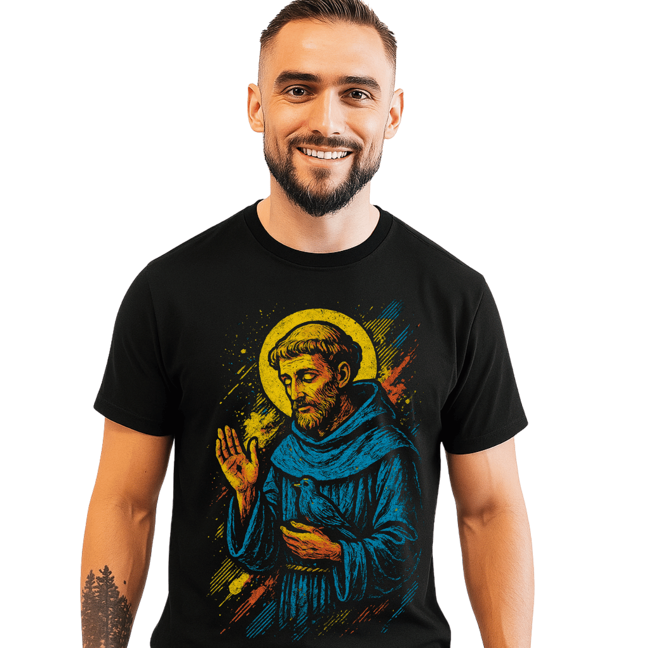 Camiseta Masculina Algodão São Francisco De Assis Estampa