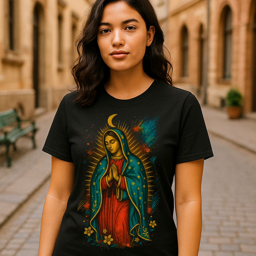 Camiseta Feminina Algodão Nossa Senhora de Guadalupe Proteção