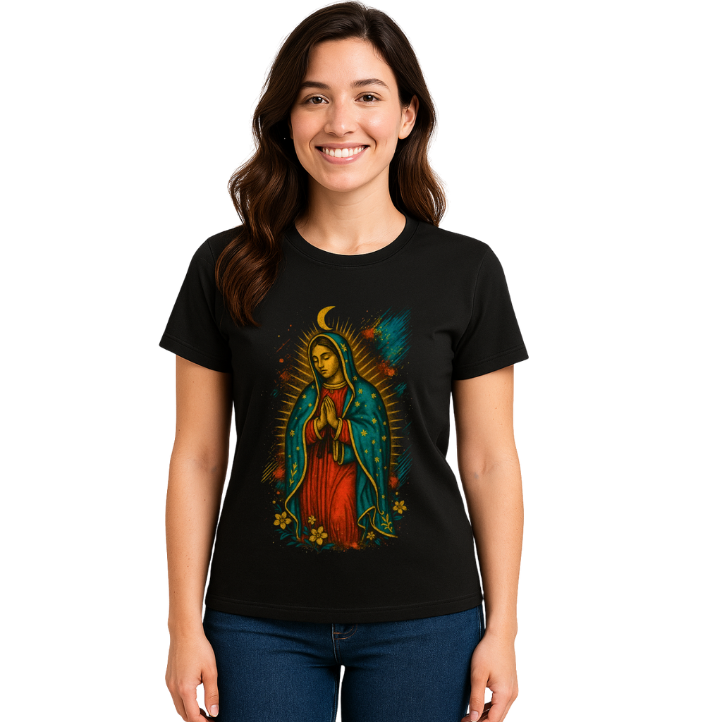 Camiseta Feminina Algodão Nossa Senhora de Guadalupe Proteção