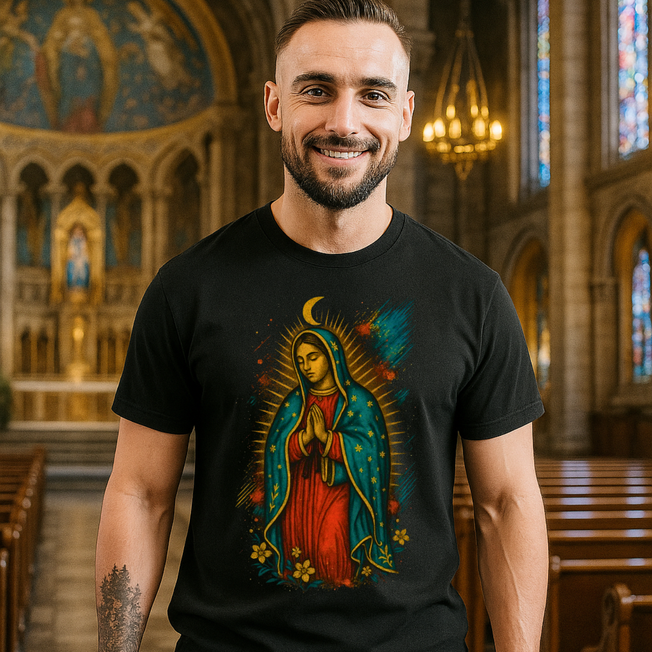 Camiseta Masculina Algodão Nossa Senhora de Guadalupe Ato de Fé