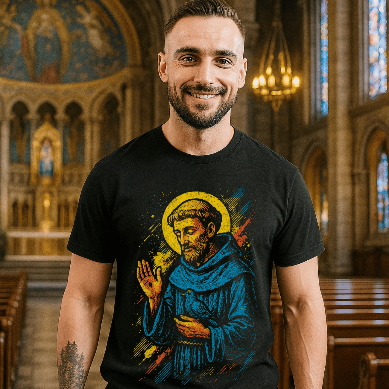 Camiseta Masculina Algodão São Francisco De Assis Estampa