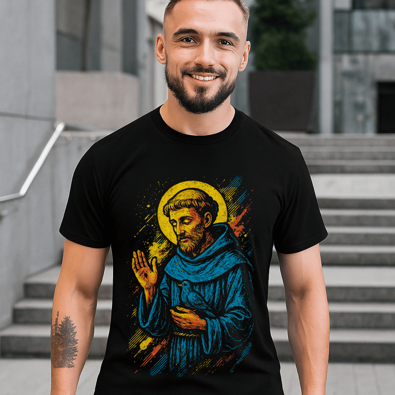 Camiseta Masculina Algodão São Francisco De Assis Estampa