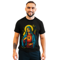 Camiseta Masculina Algodão Virgem Maria Fé e Proteção