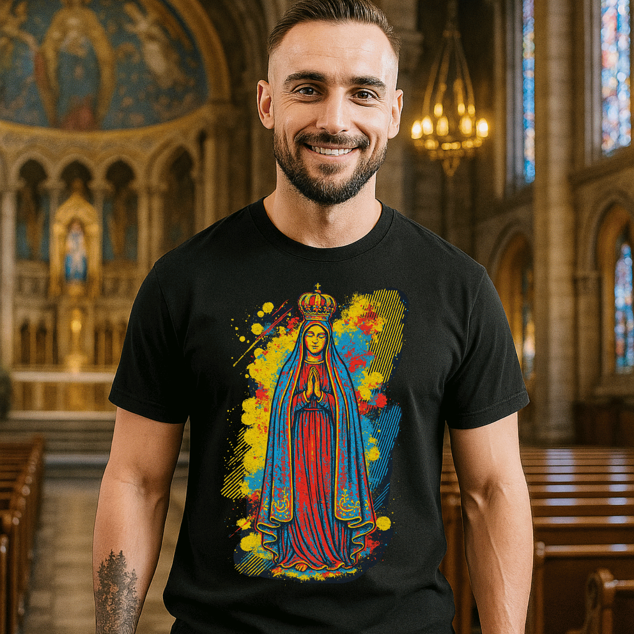 Camiseta Masculina Algodão Básica Nossa Senhora De Fátima