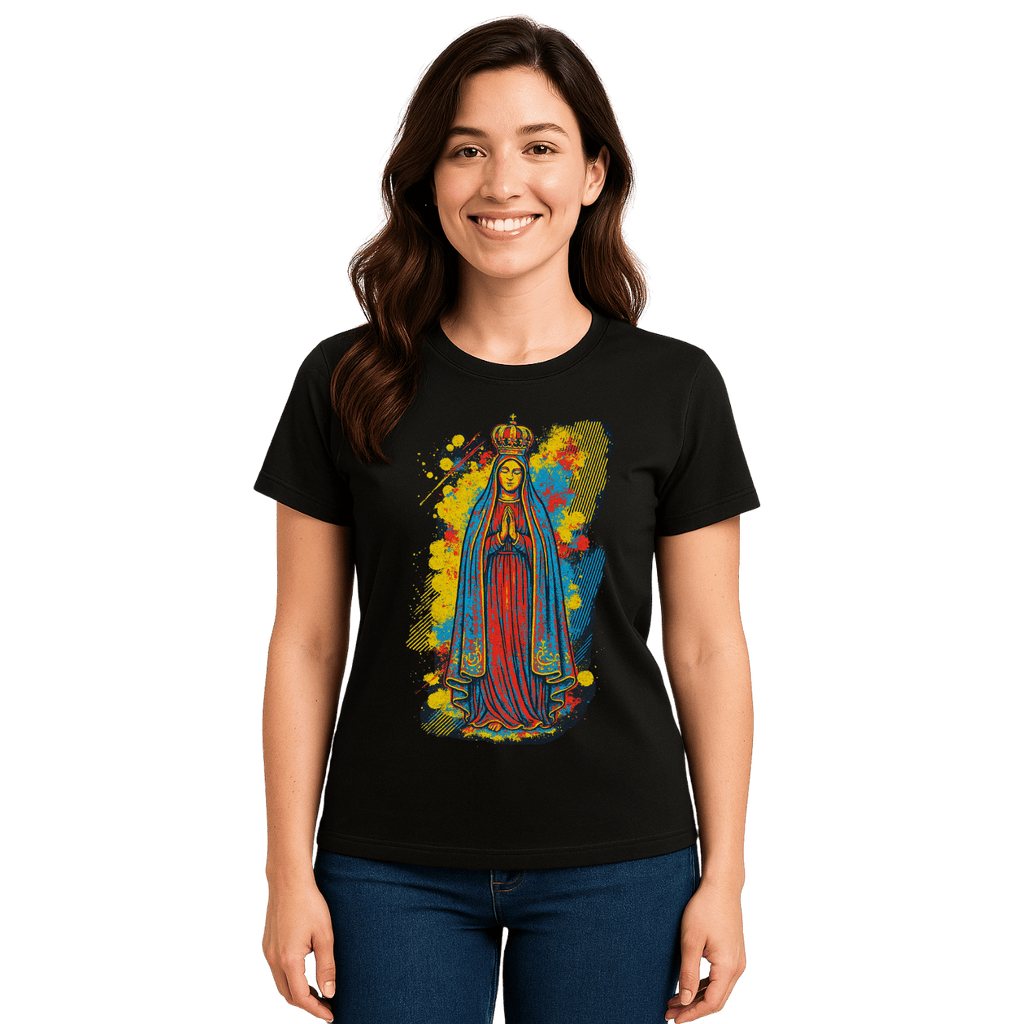 Camiseta Feminina Algodão Nossa Senhora De Fátima Fé Estilo