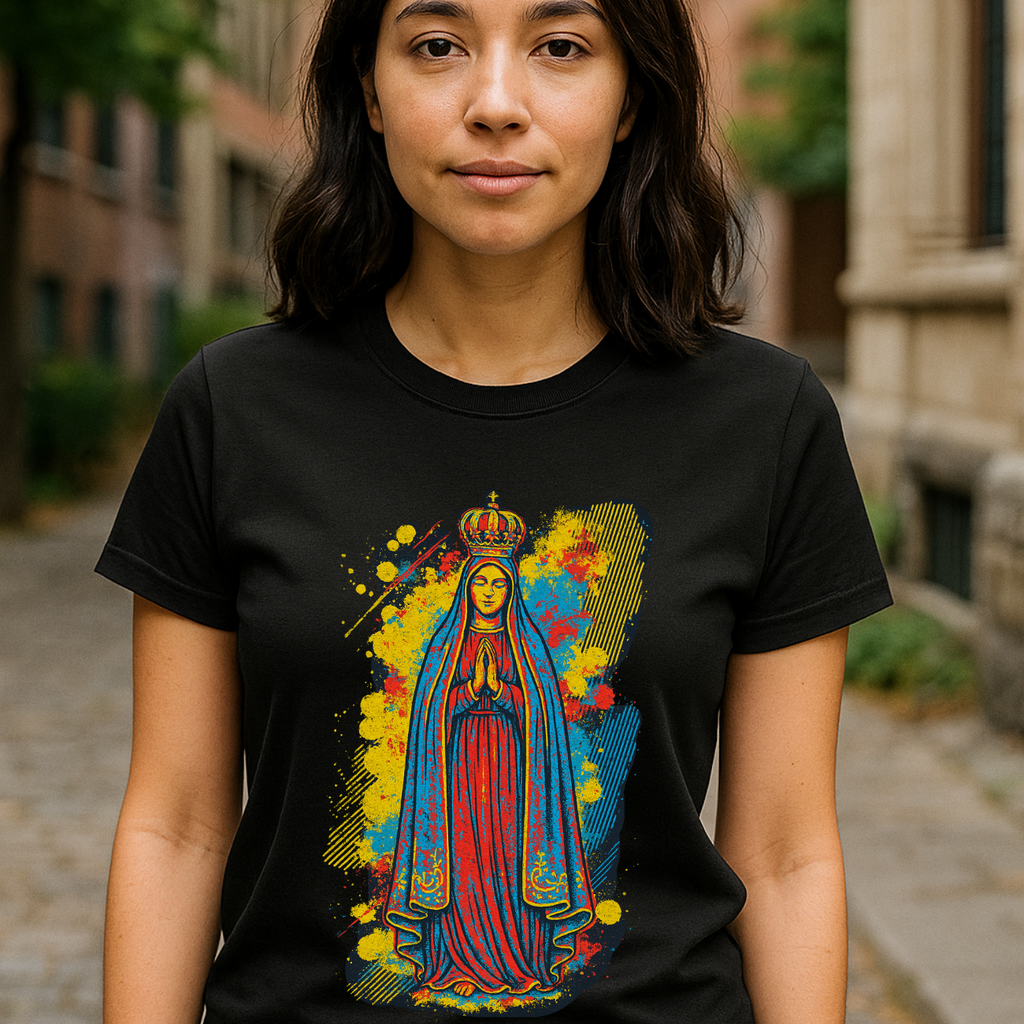 Camiseta Feminina Algodão Nossa Senhora De Fátima Fé Estilo