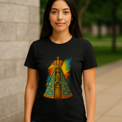 Camiseta Feminina Algodão Nossa Senhora Aparecida Fé E Proteção