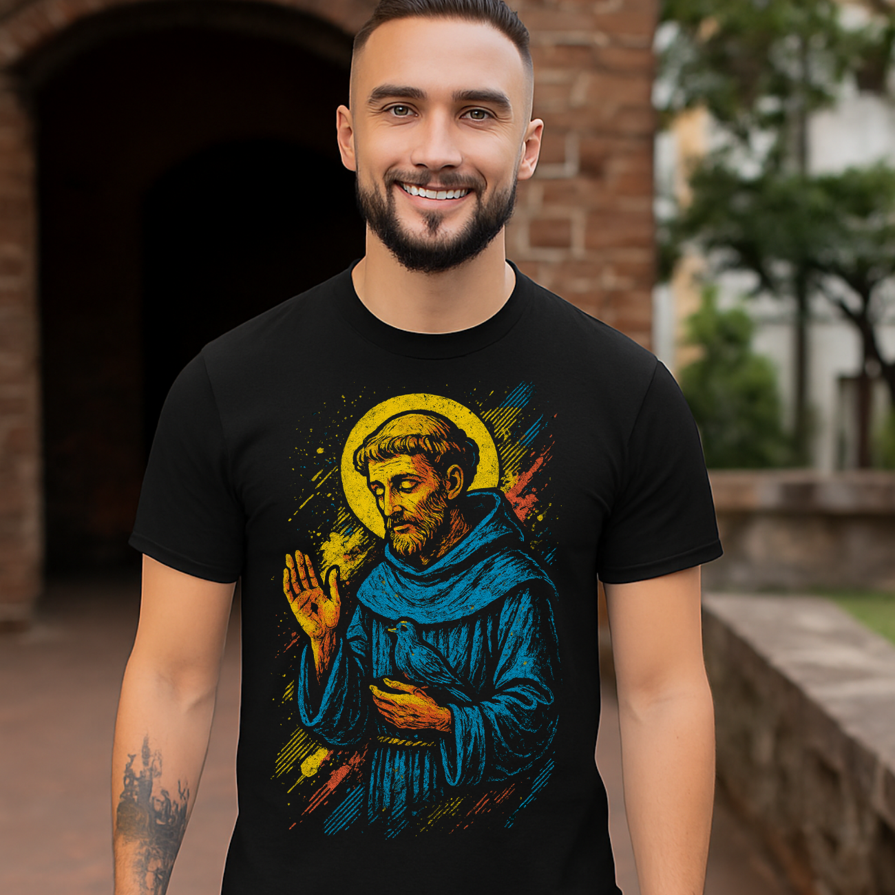 Camiseta Masculina Algodão São Francisco De Assis Estampa