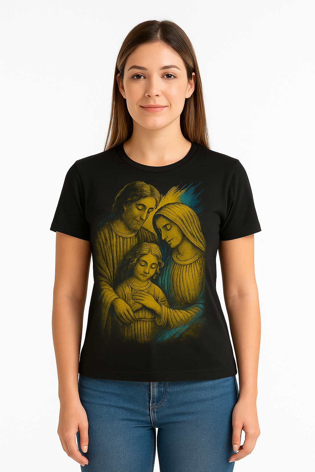 Camiseta Feminina Sagrada Família Estilo Fé E Proteção