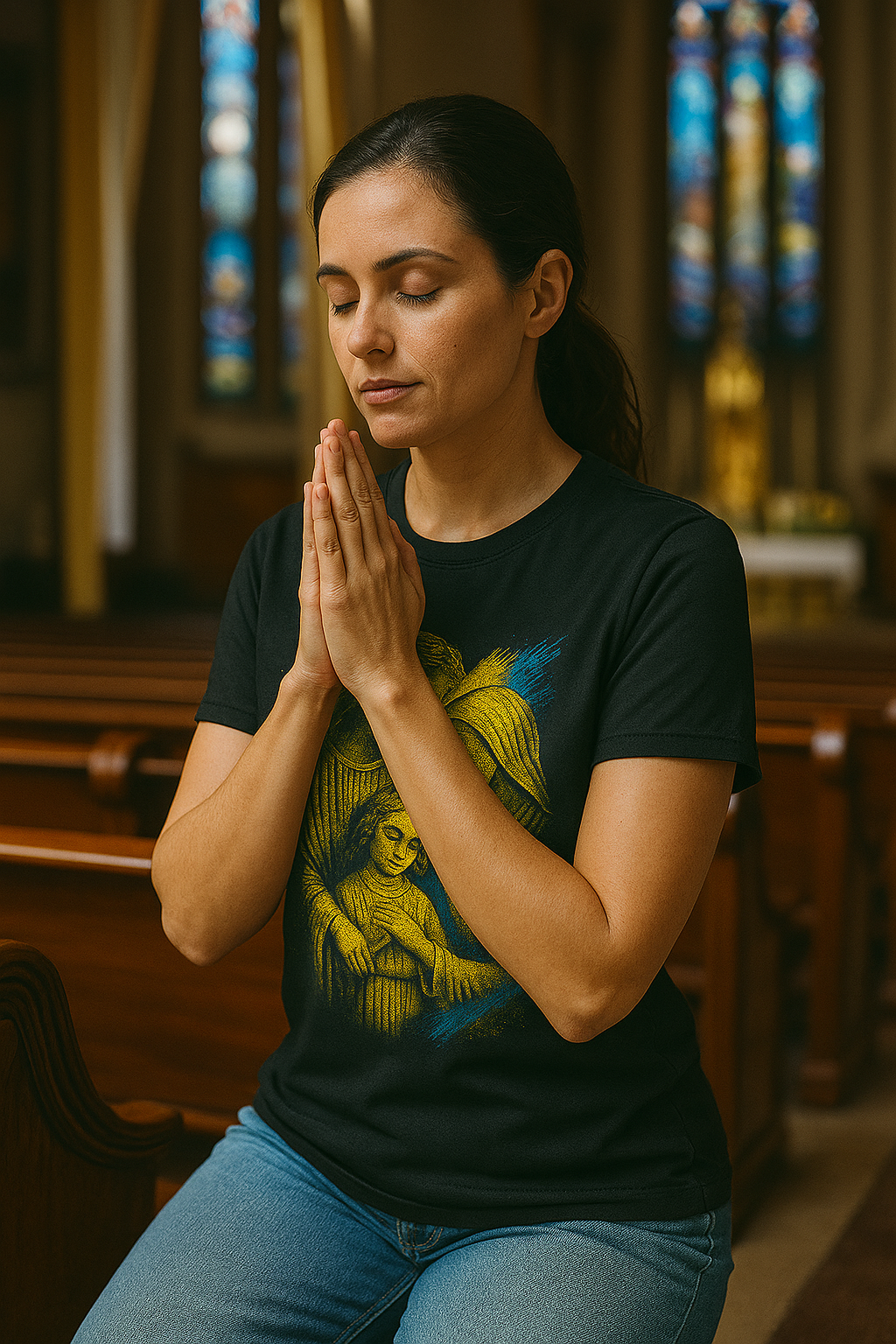 Camiseta Feminina Sagrada Família Estilo Fé E Proteção