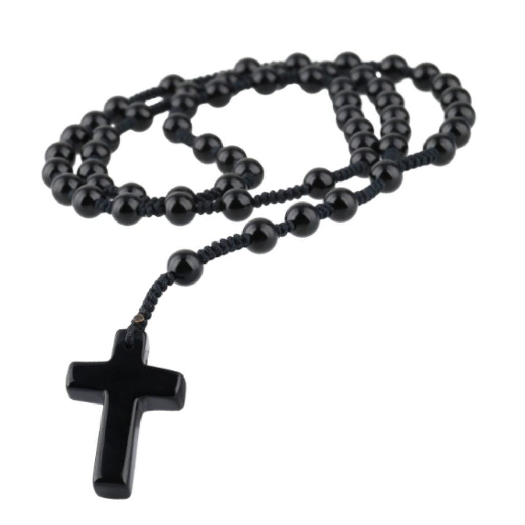 Terço De Pedra Ágata Negra Proteção E Fé Em Cada Conta