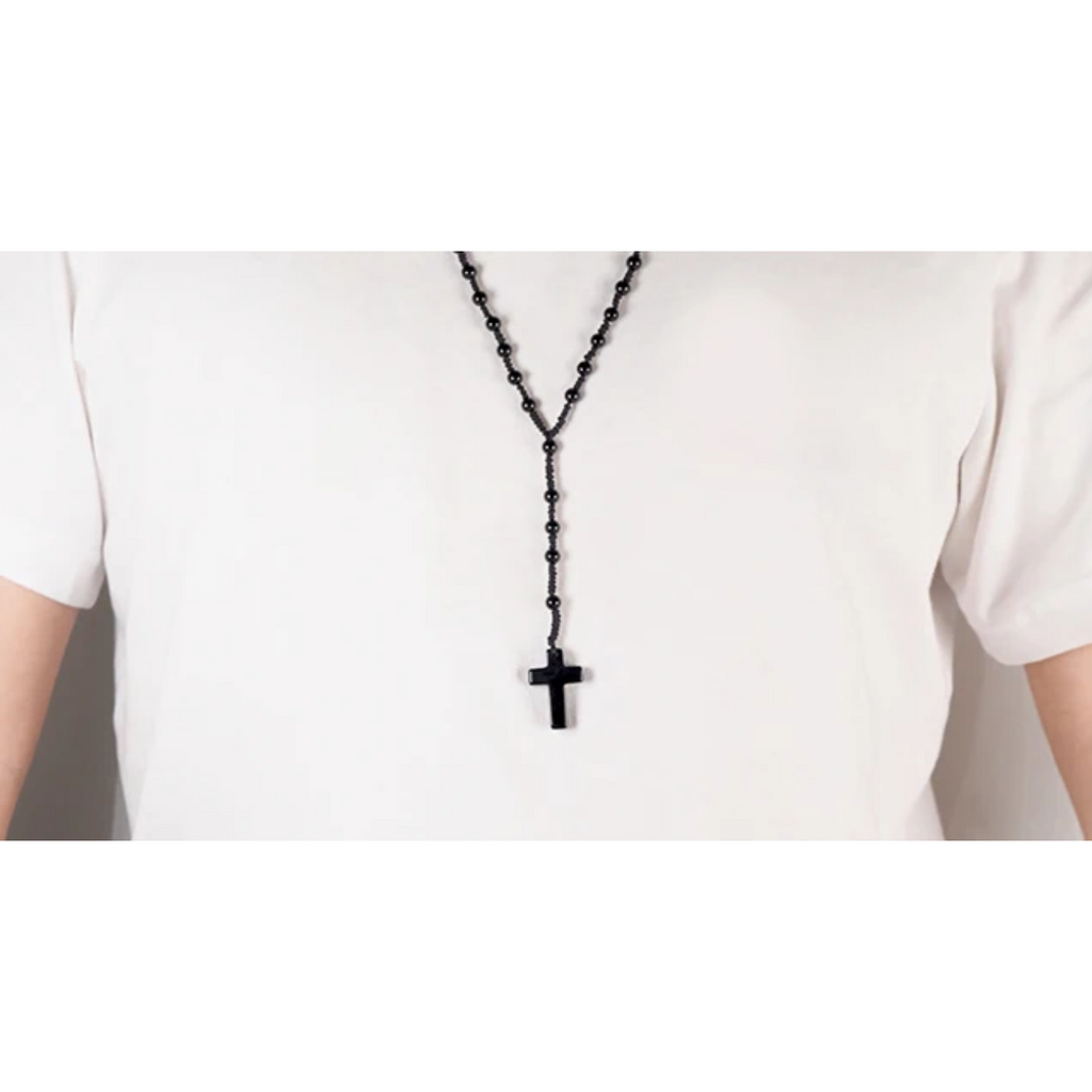 Terço De Pedra Ágata Negra Proteção E Fé Em Cada Conta