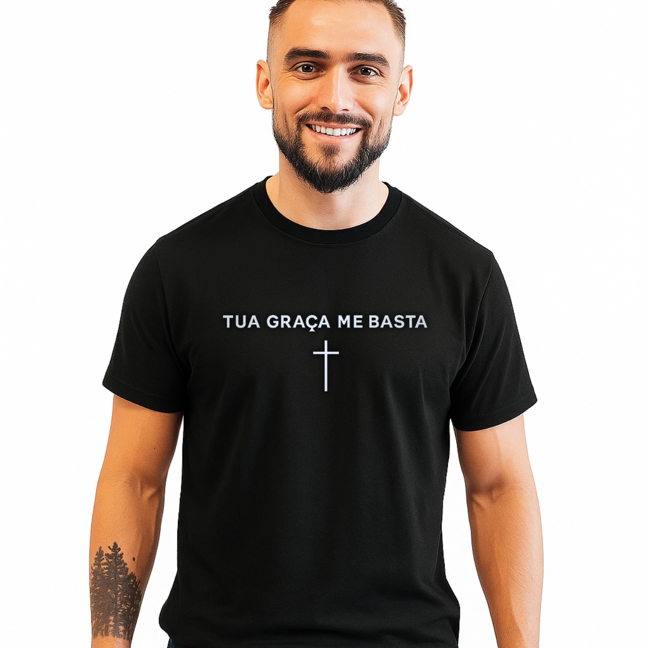 Camiseta Masculina Algodão Frase Tua Graça Me Basta