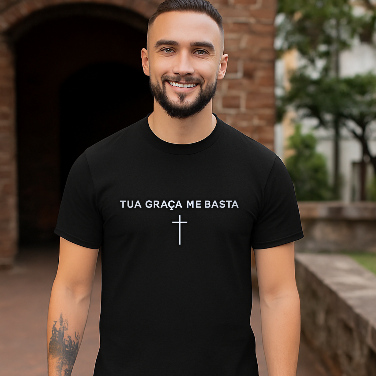 Camiseta Masculina Algodão Frase Tua Graça Me Basta
