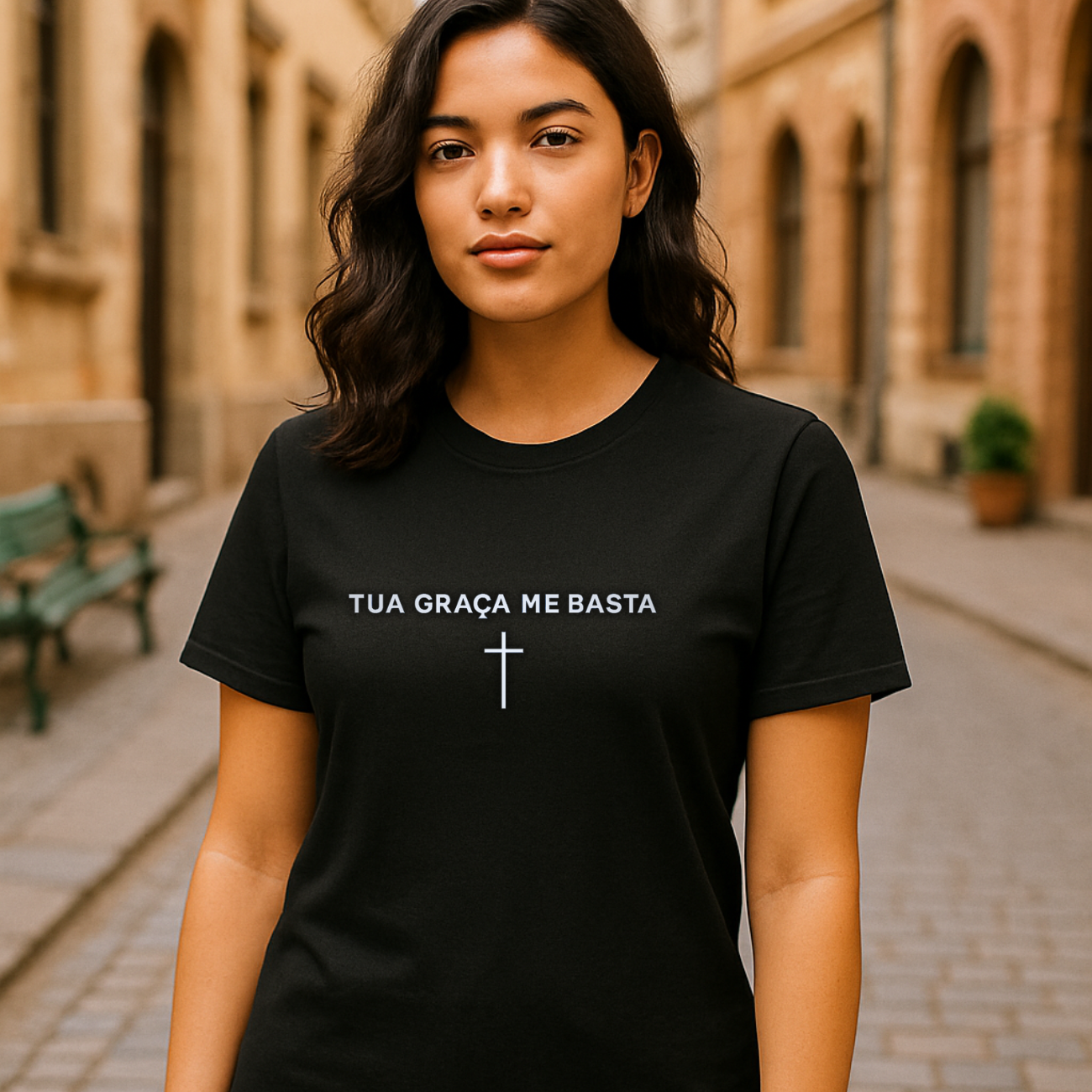 Camiseta Feminina Algodão Frase Tua Graça Me Basta