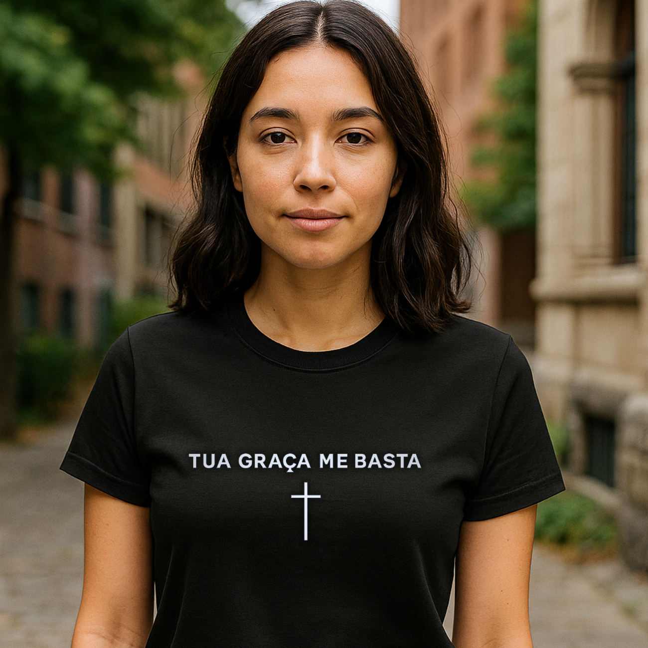 Camiseta Feminina Algodão Frase Tua Graça Me Basta