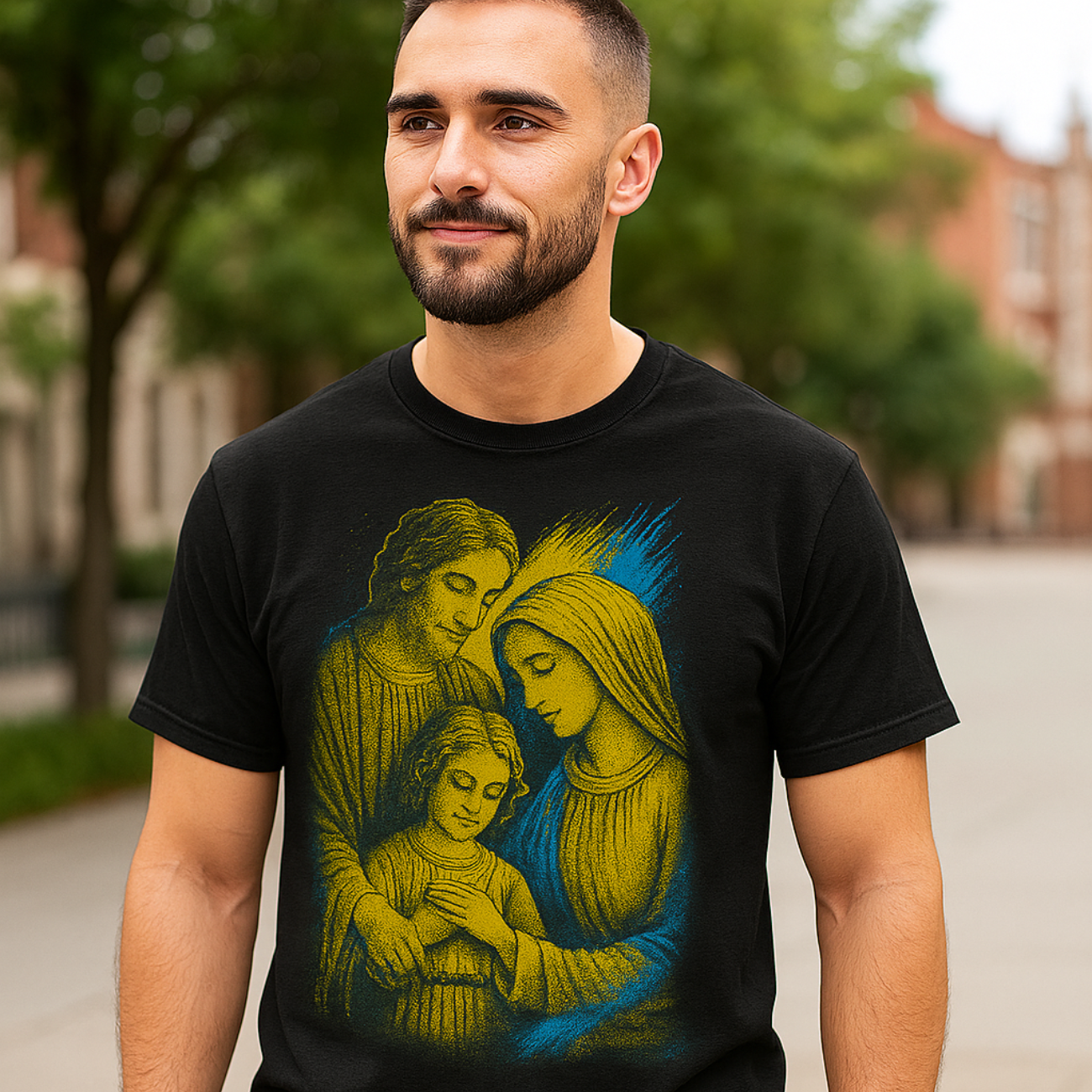 Camiseta Masculina Algodão Sagrada Família Proteção E Estilo
