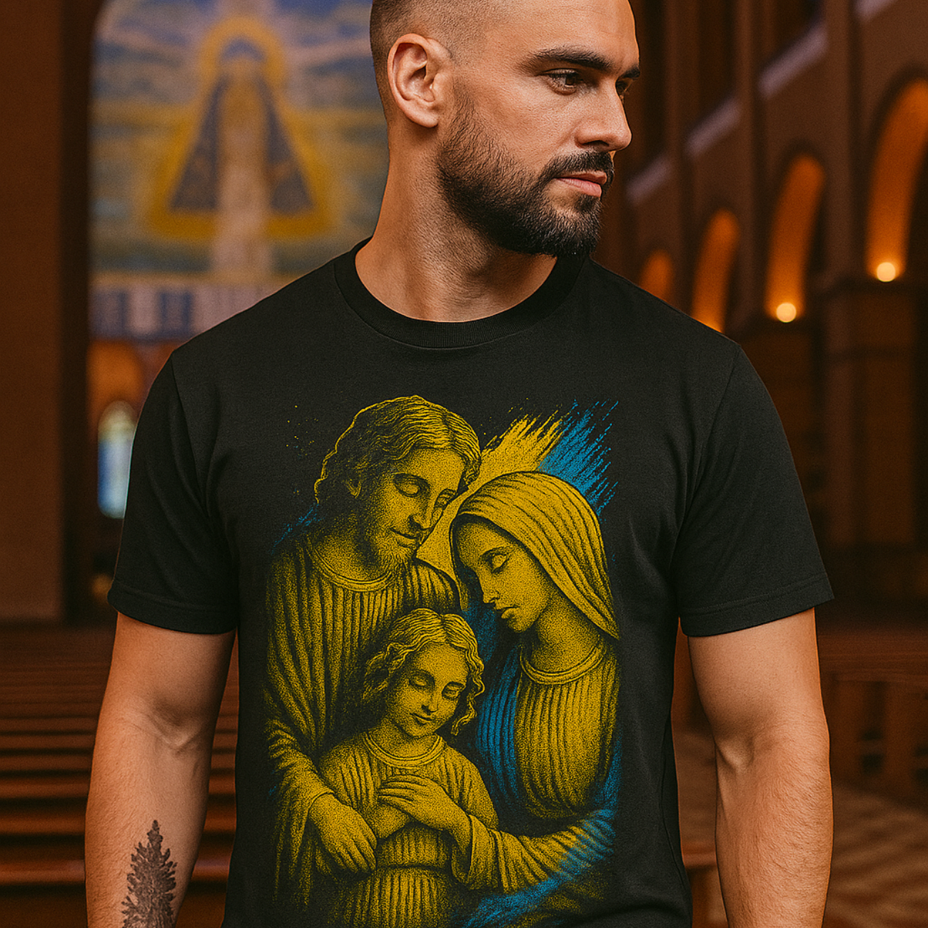 Camiseta Masculina Algodão Sagrada Família Proteção E Estilo