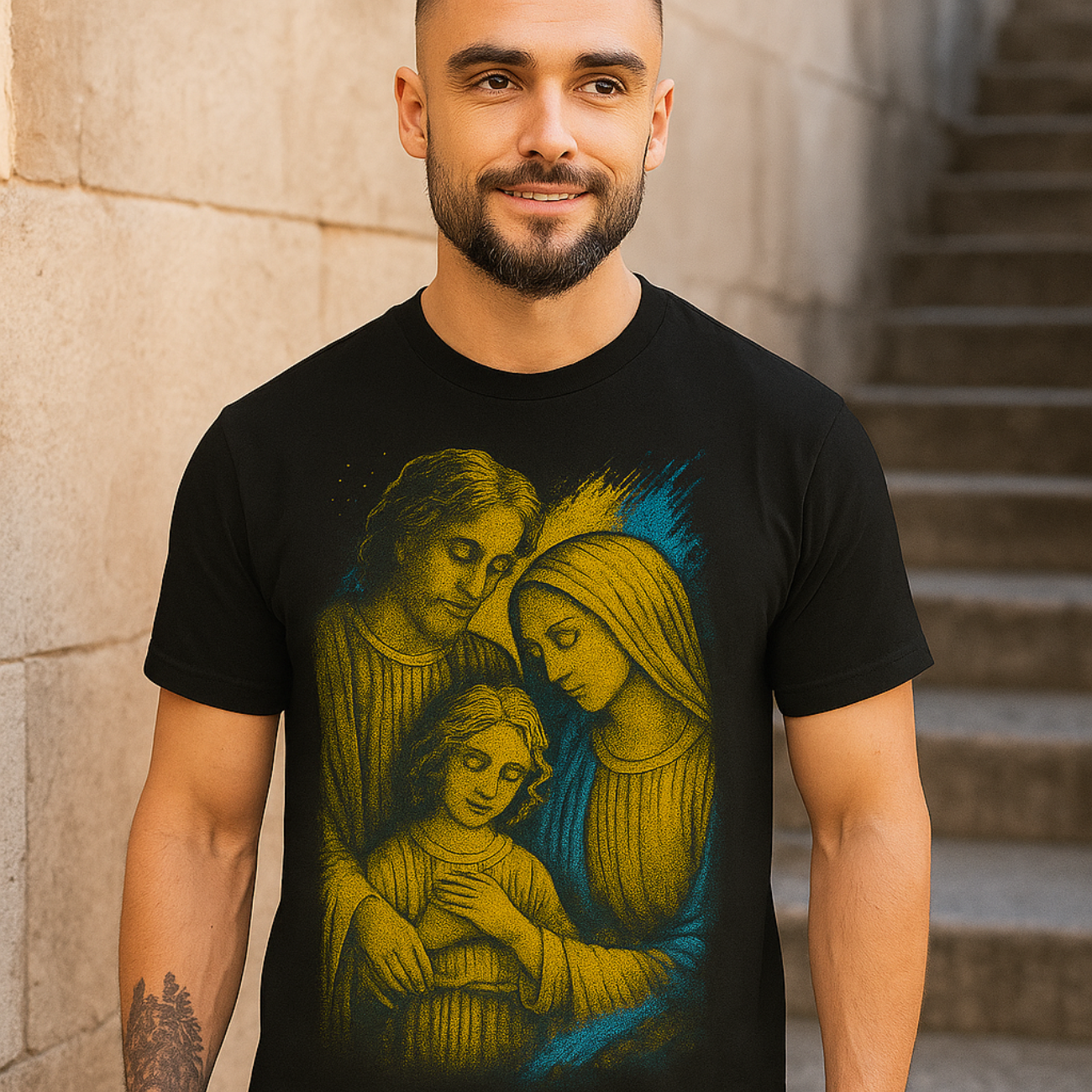 Camiseta Masculina Algodão Sagrada Família Proteção E Estilo