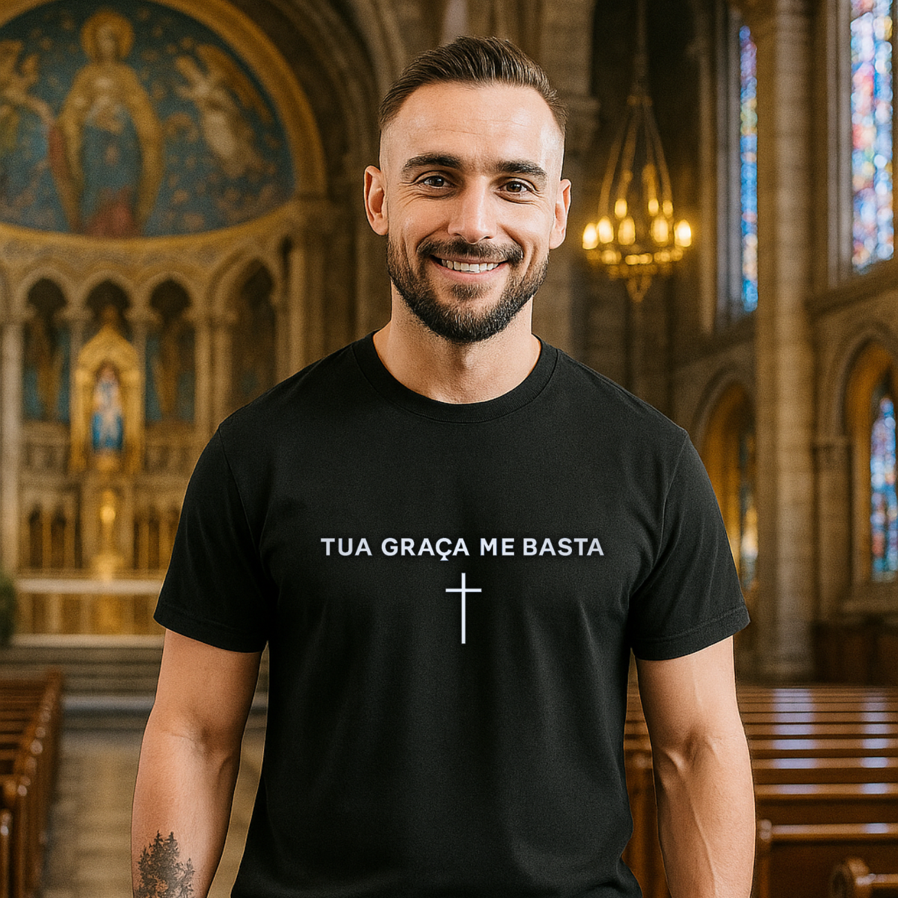 Camiseta Masculina Algodão Frase Tua Graça Me Basta